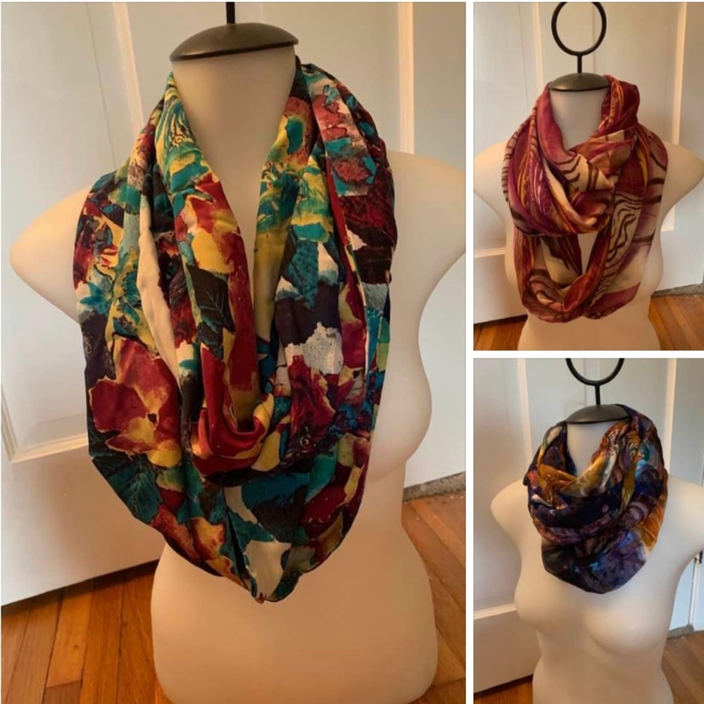 100% silk infinity scarves, handmade (gifts, never worn)